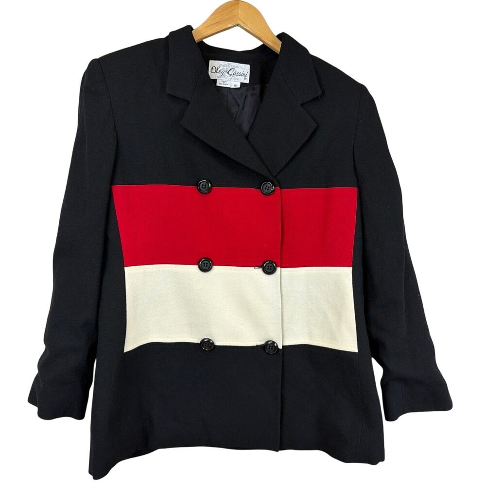 Vintage 90's NWT Oleg Cassini Navy White Red Striped Double Breasted Coat 16